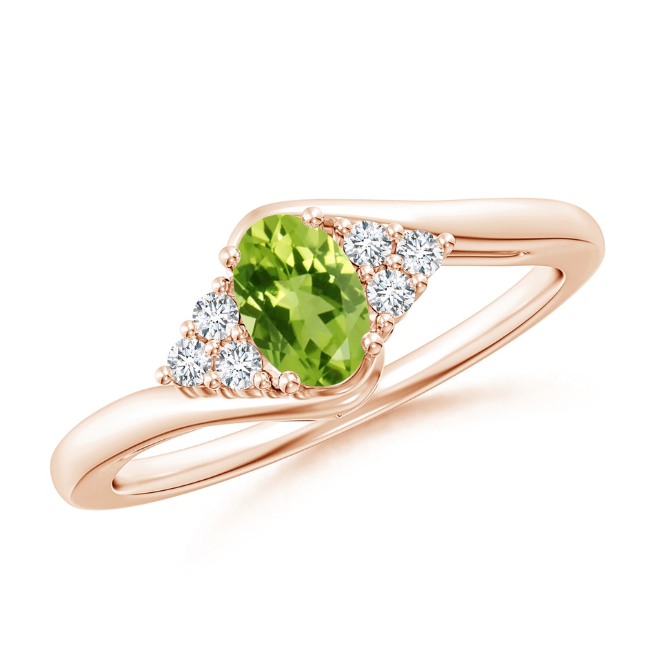 6x4mm AAA Oval Peridot Bypass Ring with Trio Diamond Accents in Rose Gold 