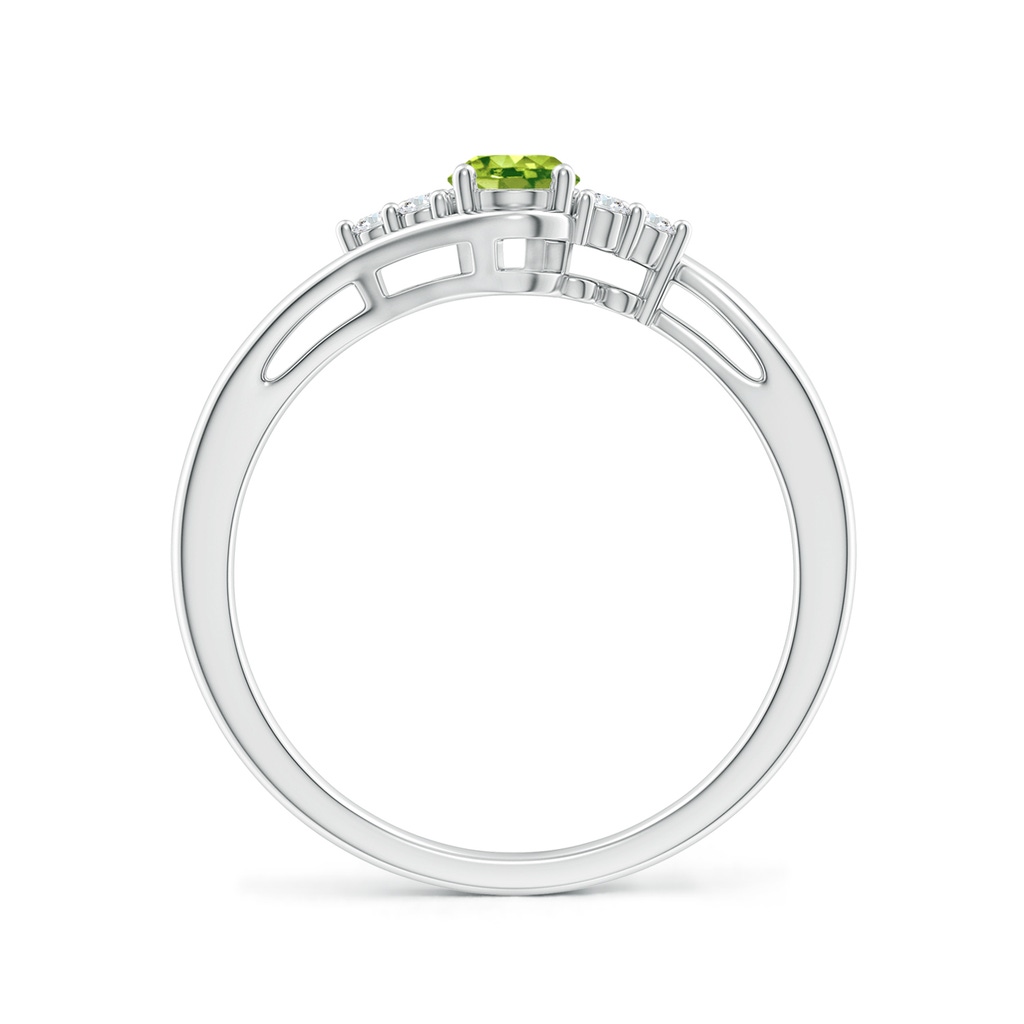 6x4mm AAA Oval Peridot Bypass Ring with Trio Diamond Accents in White Gold - side_1