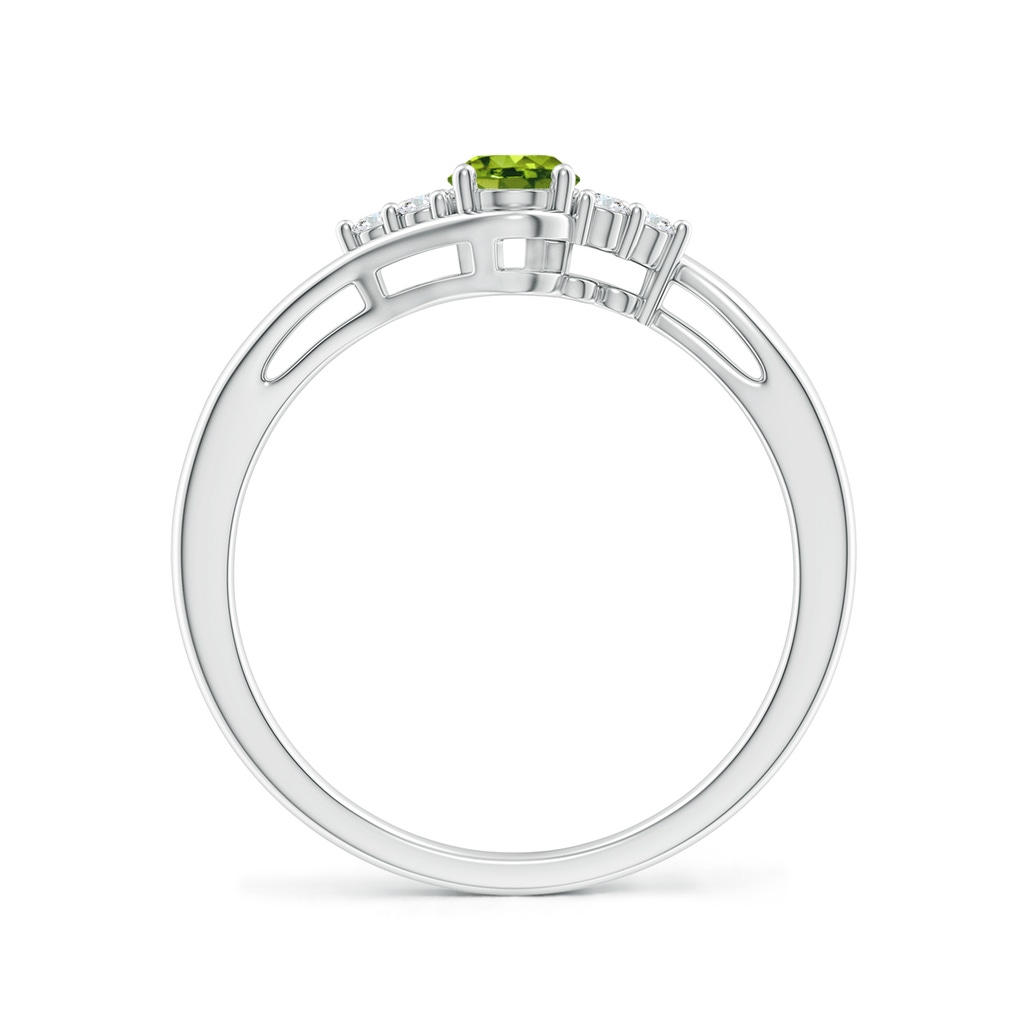 6x4mm AAAA Oval Peridot Bypass Ring with Trio Diamond Accents in P950 Platinum - side_1