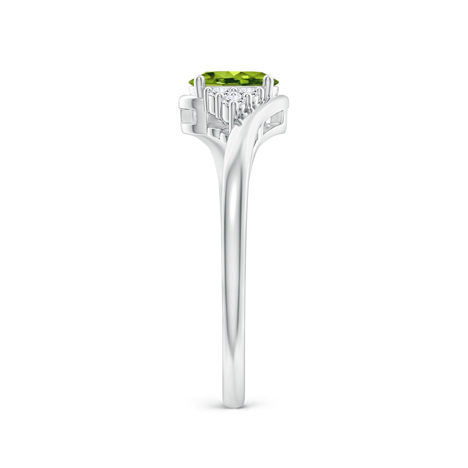 6x4mm AAAA Oval Peridot Bypass Ring with Trio Diamond Accents in P950 Platinum side-2