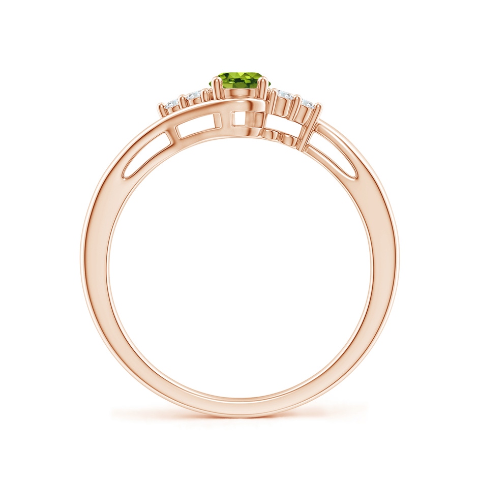 6x4mm AAAA Oval Peridot Bypass Ring with Trio Diamond Accents in Rose Gold side-1
