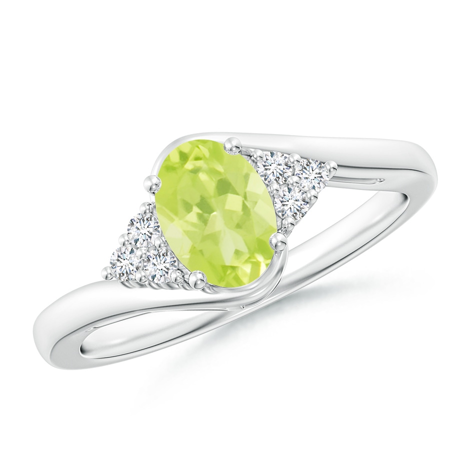 7x5mm A Oval Peridot Bypass Ring with Trio Diamond Accents in P950 Platinum 