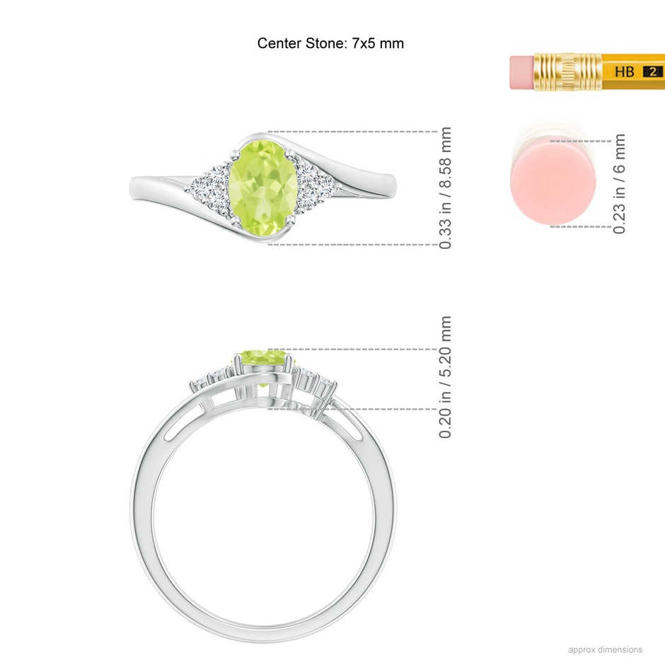 7x5mm A Oval Peridot Bypass Ring with Trio Diamond Accents in P950 Platinum ruler