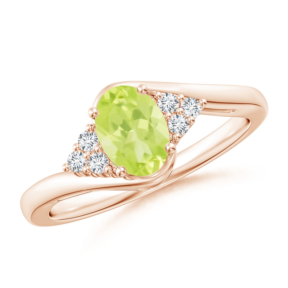 7x5mm A Oval Peridot Bypass Ring with Trio Diamond Accents in Rose Gold 