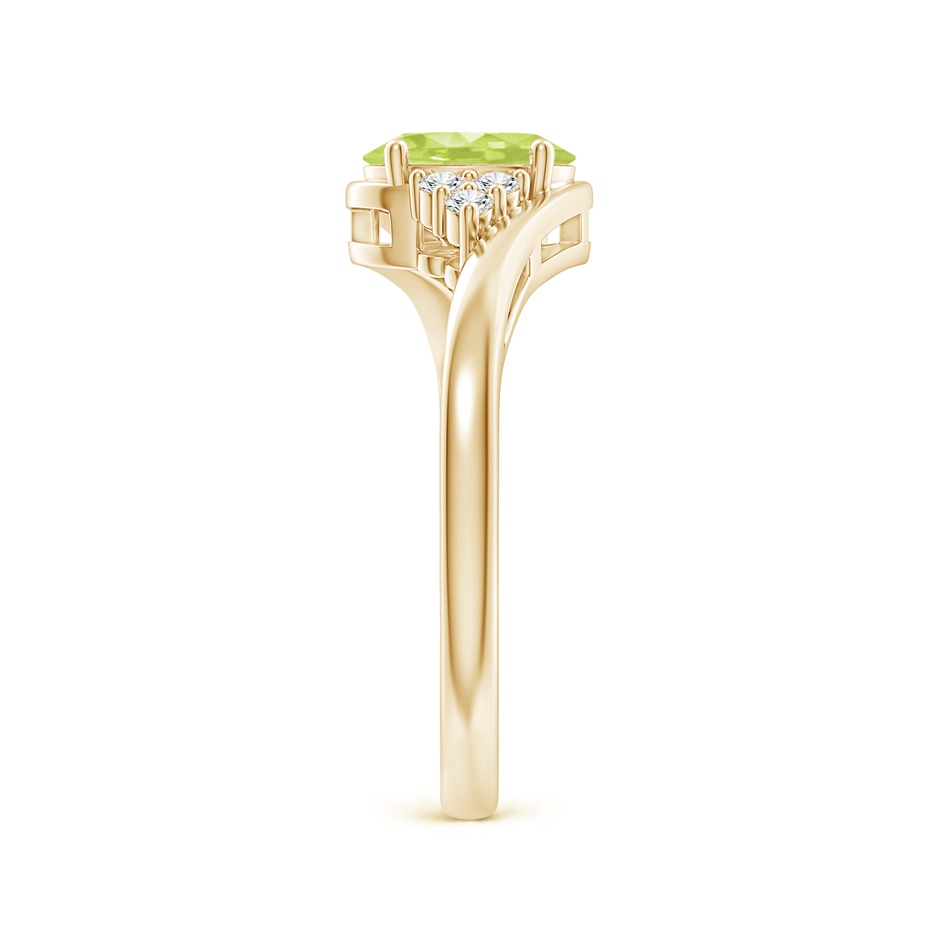 7x5mm A Oval Peridot Bypass Ring with Trio Diamond Accents in Yellow Gold side-2