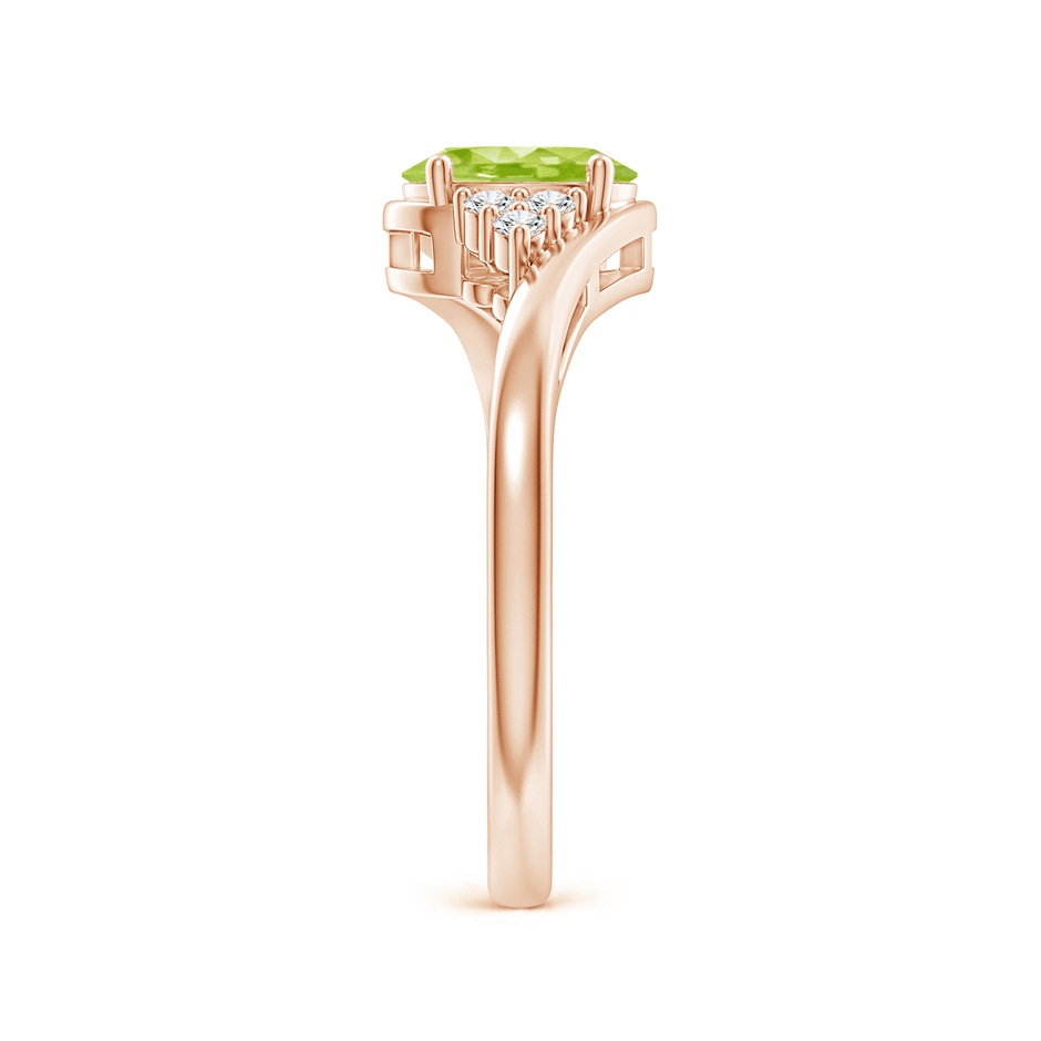7x5mm AA Oval Peridot Bypass Ring with Trio Diamond Accents in Rose Gold side-2
