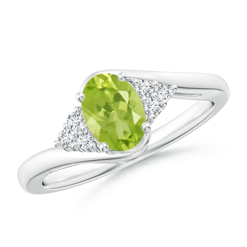 7x5mm AA Oval Peridot Bypass Ring with Trio Diamond Accents in White Gold 