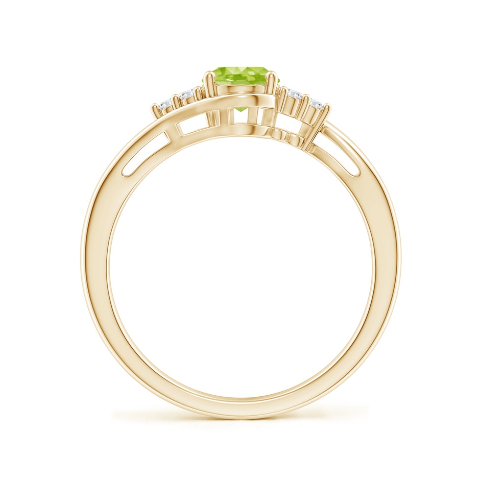 7x5mm AA Oval Peridot Bypass Ring with Trio Diamond Accents in Yellow Gold side-1