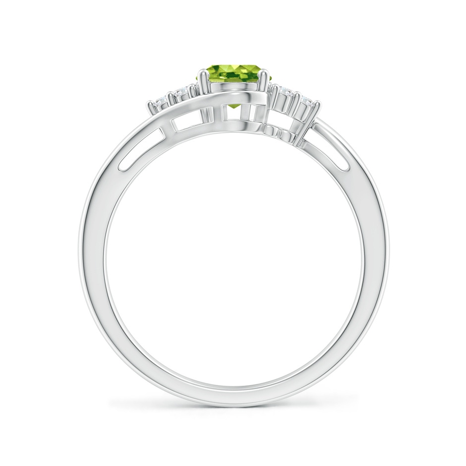 7x5mm AAA Oval Peridot Bypass Ring with Trio Diamond Accents in White Gold side-1