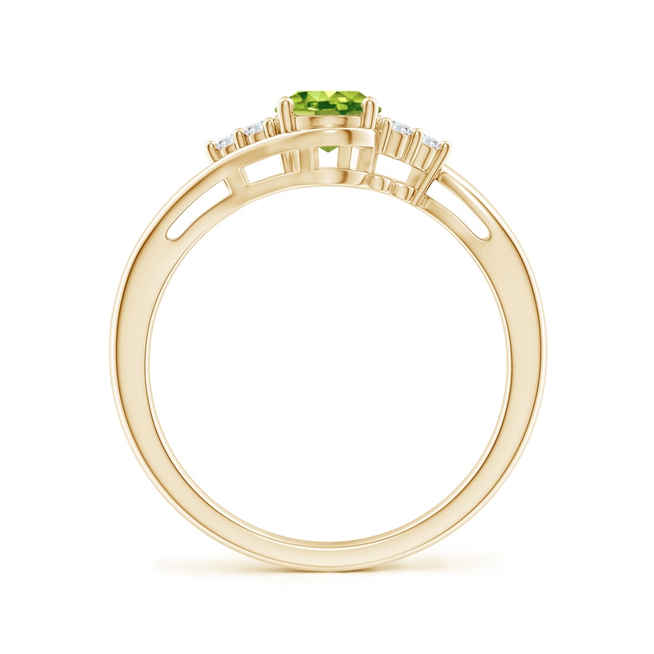 7x5mm AAA Oval Peridot Bypass Ring with Trio Diamond Accents in Yellow Gold side-1