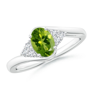 7x5mm AAAA Oval Peridot Bypass Ring with Trio Diamond Accents in P950 Platinum