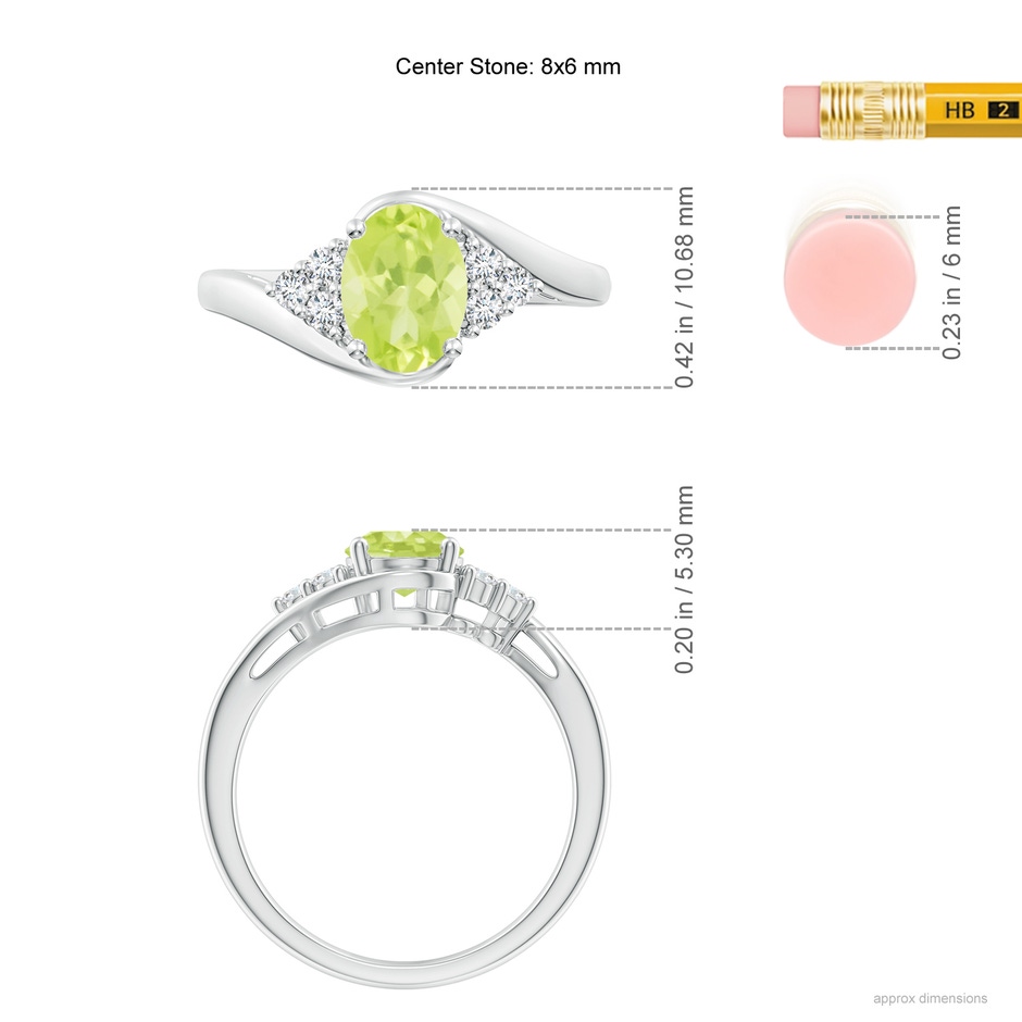 8x6mm A Oval Peridot Bypass Ring with Trio Diamond Accents in P950 Platinum ruler
