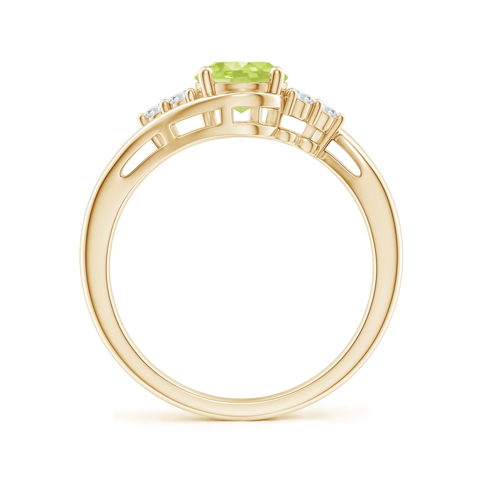 8x6mm A Oval Peridot Bypass Ring with Trio Diamond Accents in Yellow Gold side-1
