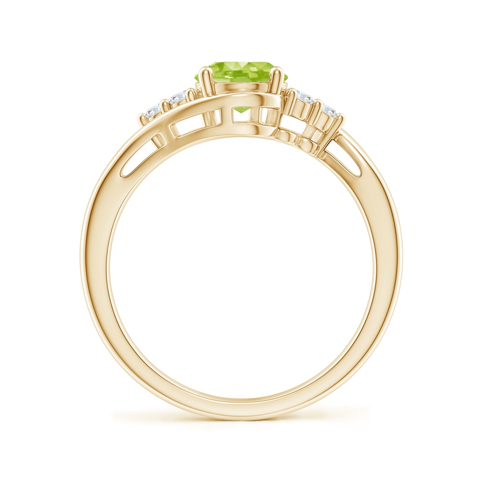 8x6mm AA Oval Peridot Bypass Ring with Trio Diamond Accents in Yellow Gold side-1
