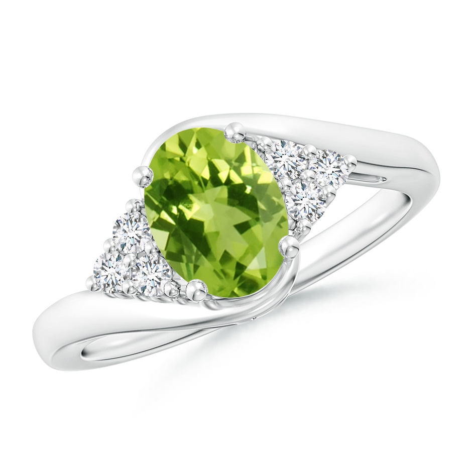 8x6mm AAA Oval Peridot Bypass Ring with Trio Diamond Accents in P950 Platinum 