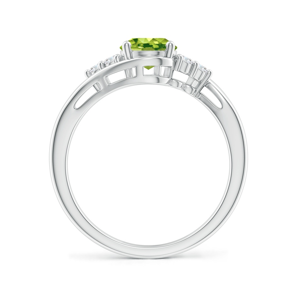 8x6mm AAA Oval Peridot Bypass Ring with Trio Diamond Accents in P950 Platinum side-1