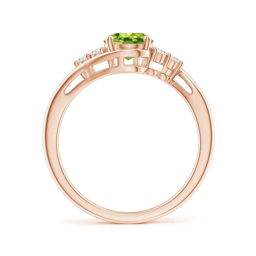 8x6mm AAA Oval Peridot Bypass Ring with Trio Diamond Accents in Rose Gold - side_1
