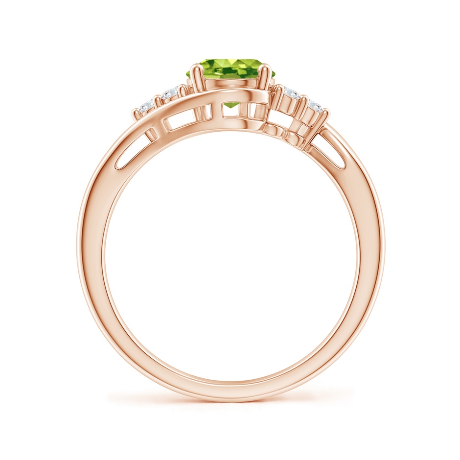 8x6mm AAA Oval Peridot Bypass Ring with Trio Diamond Accents in Rose Gold side-1