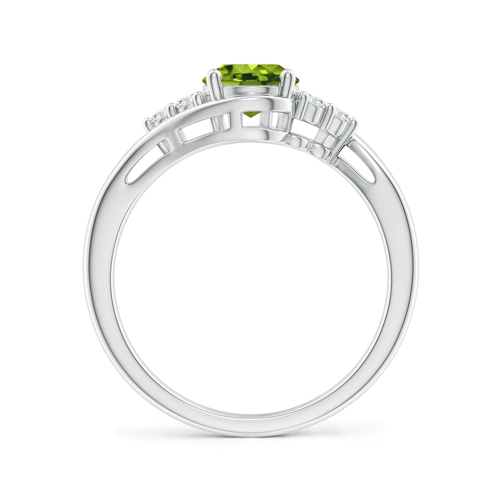 8x6mm AAAA Oval Peridot Bypass Ring with Trio Diamond Accents in P950 Platinum Side-1