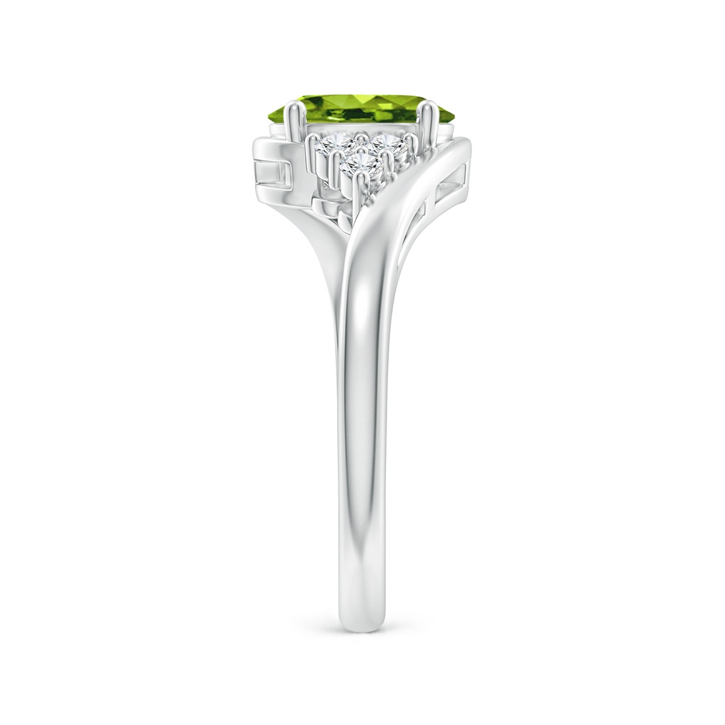 8x6mm AAAA Oval Peridot Bypass Ring with Trio Diamond Accents in P950 Platinum Side-2