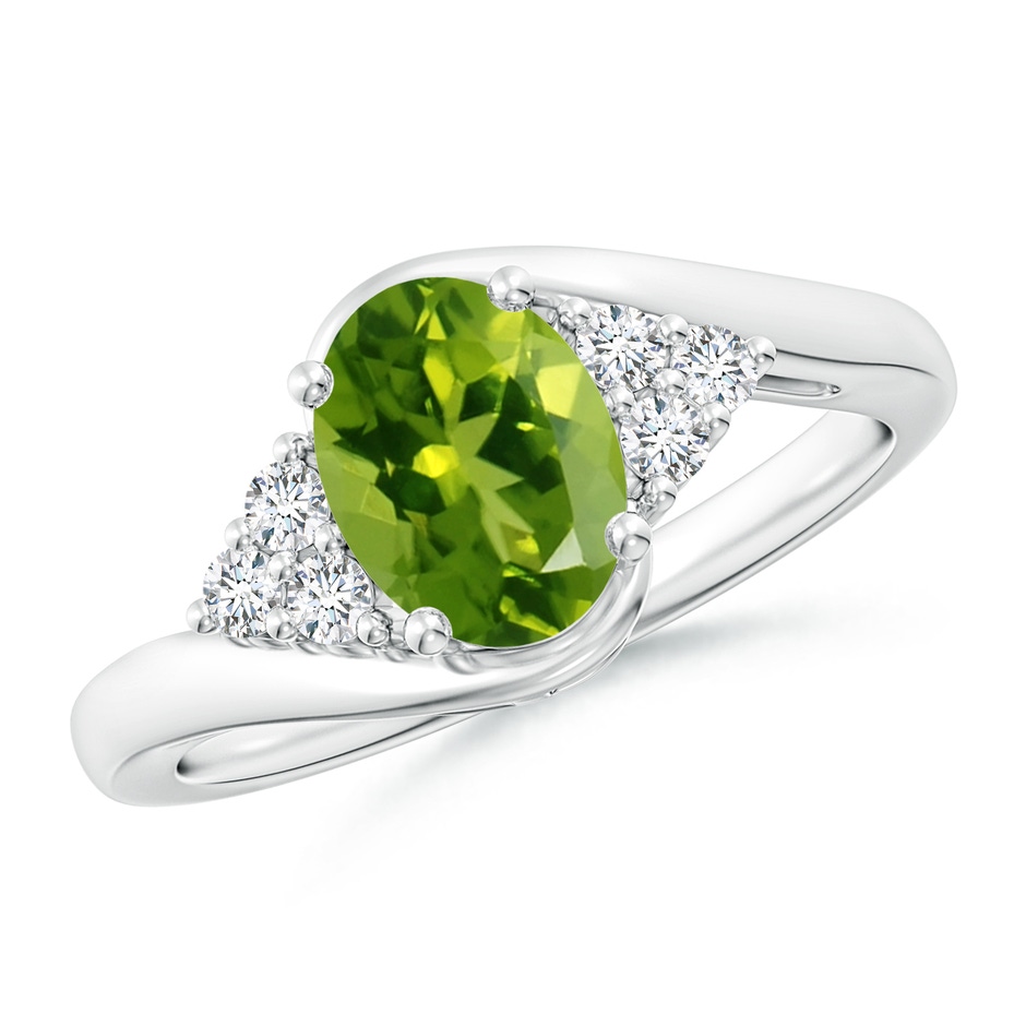 8x6mm AAAA Oval Peridot Bypass Ring with Trio Diamond Accents in White Gold 