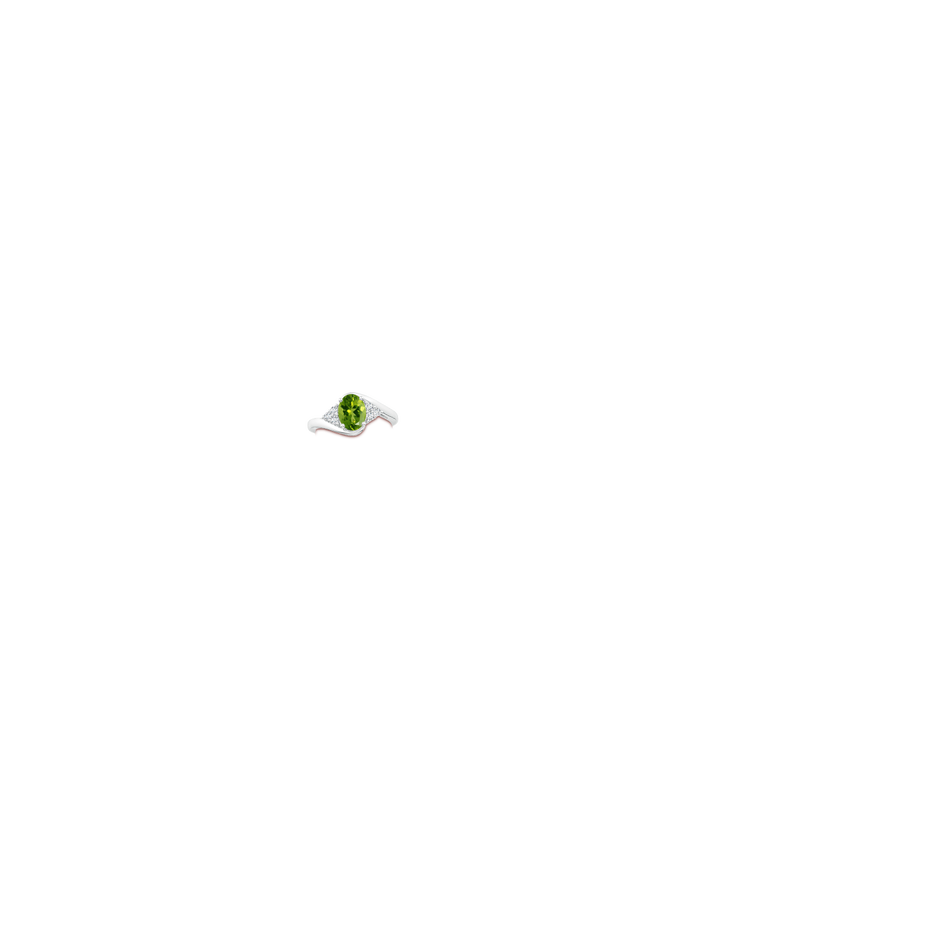 8x6mm AAAA Oval Peridot Bypass Ring with Trio Diamond Accents in White Gold body-hand