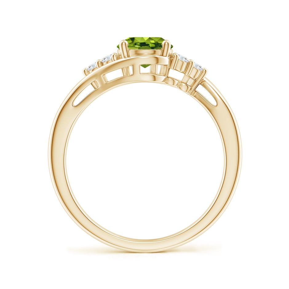 8x6mm AAAA Oval Peridot Bypass Ring with Trio Diamond Accents in Yellow Gold side-1