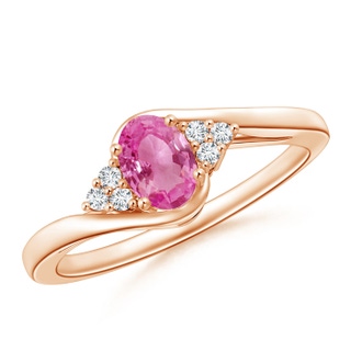 6x4mm AAA Oval Pink Sapphire Bypass Ring with Trio Diamond Accents in Rose Gold