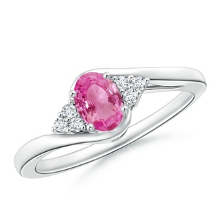 6x4mm AAA Oval Pink Sapphire Bypass Ring with Trio Diamond Accents in White Gold