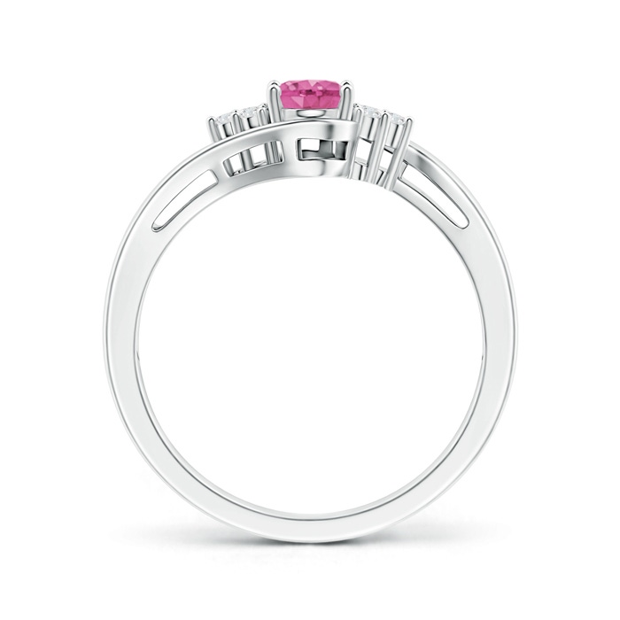 6x4mm AAA Oval Pink Sapphire Bypass Ring with Trio Diamond Accents in White Gold Side1