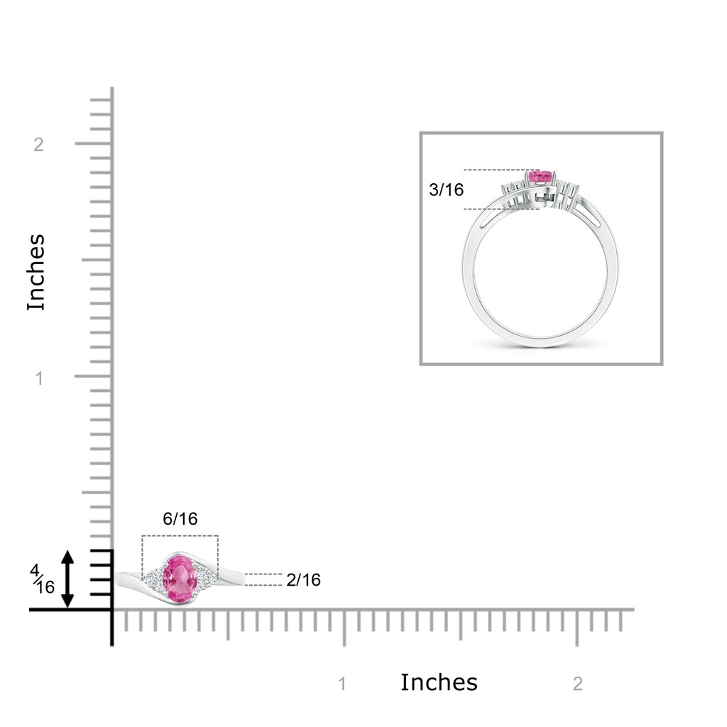 6x4mm AAA Oval Pink Sapphire Bypass Ring with Trio Diamond Accents in White Gold Ruler