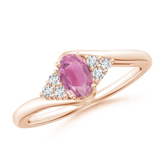 6x4mm AA Oval Pink Tourmaline Bypass Ring with Trio Diamond Accents in Rose Gold
