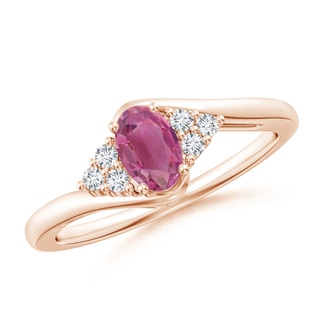 6x4mm AAA Oval Pink Tourmaline Bypass Ring with Trio Diamond Accents in Rose Gold
