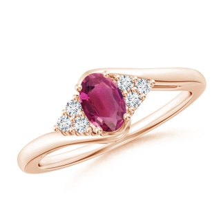 6x4mm AAAA Oval Pink Tourmaline Bypass Ring with Trio Diamond Accents in Rose Gold