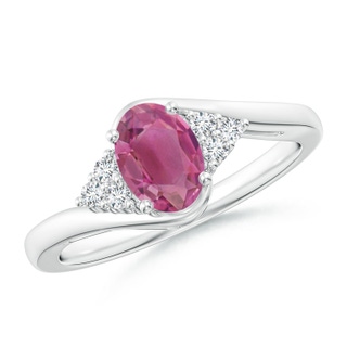 7x5mm AAA Oval Pink Tourmaline Bypass Ring with Trio Diamond Accents in White Gold
