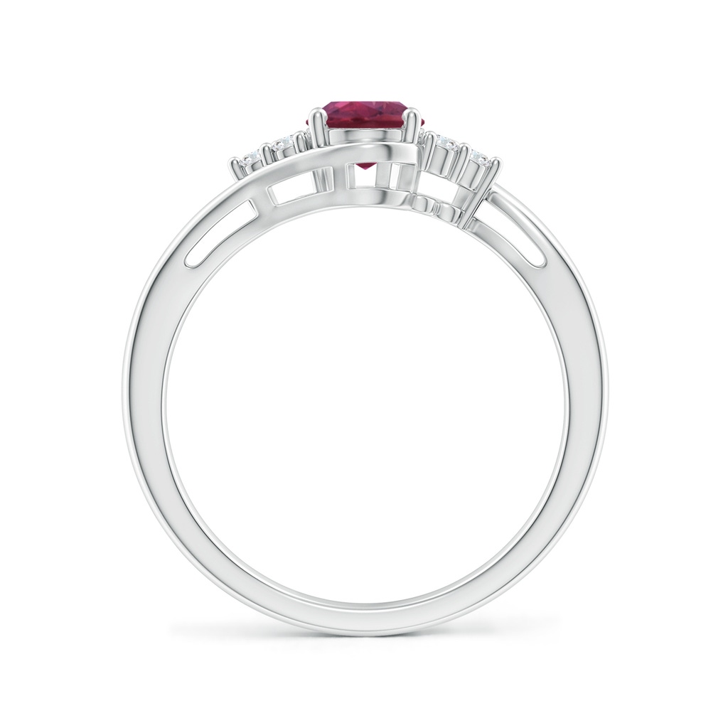 7x5mm AAAA Oval Pink Tourmaline Bypass Ring with Trio Diamond Accents in White Gold Side-1