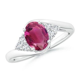 8x6mm AAAA Oval Pink Tourmaline Bypass Ring with Trio Diamond Accents in P950 Platinum
