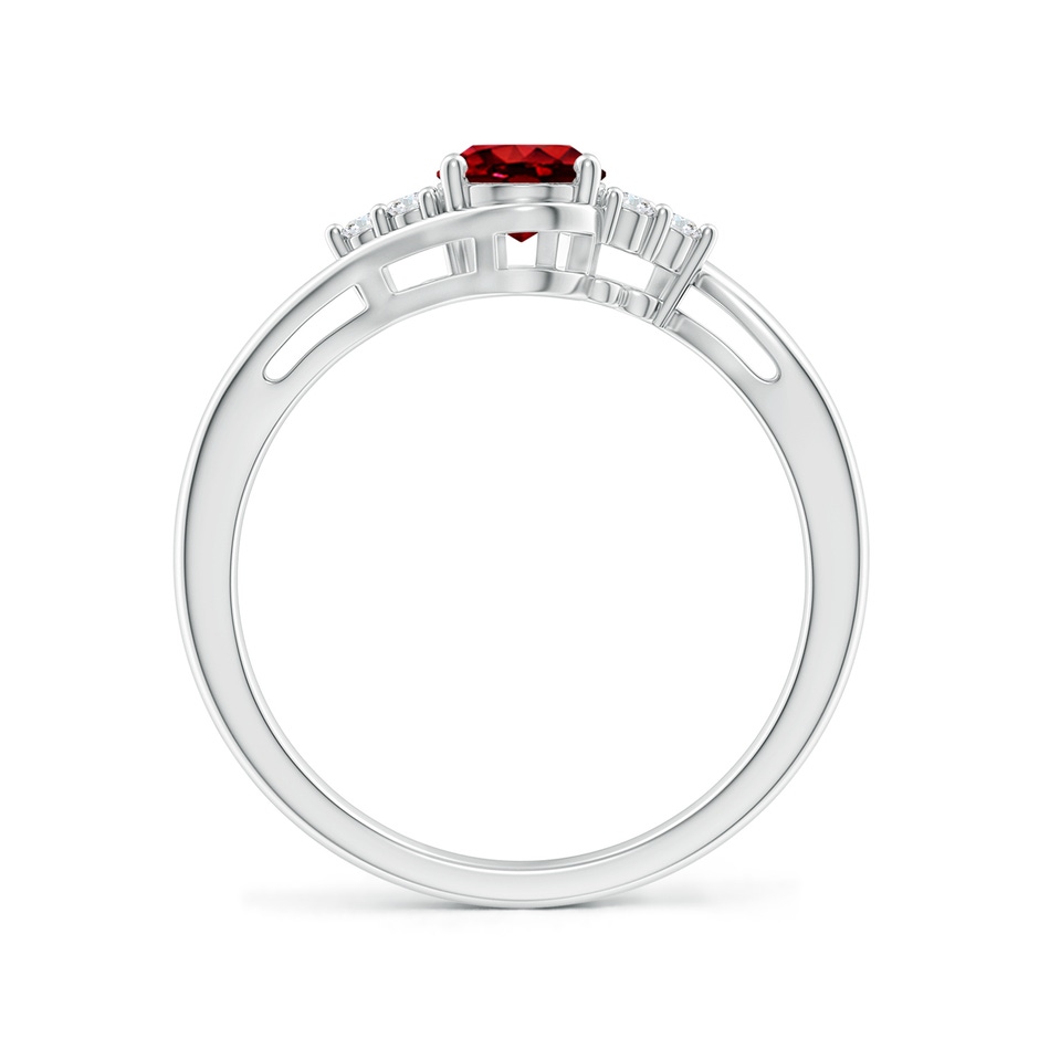 7x5mm Lab-Grown Oval Ruby Bypass Ring with Trio Diamond Accents in White Gold side-1