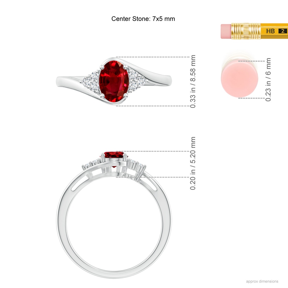 7x5mm Lab-Grown Oval Ruby Bypass Ring with Trio Diamond Accents in White Gold ruler