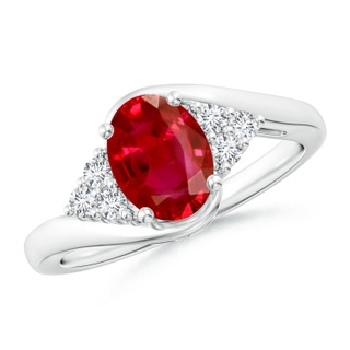 8x6mm AAA Oval Ruby Bypass Ring with Trio Diamond Accents in P950 Platinum