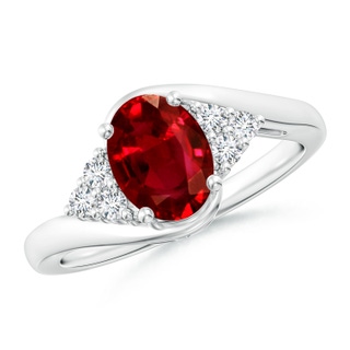 8x6mm AAAA Oval Ruby Bypass Ring with Trio Diamond Accents in P950 Platinum