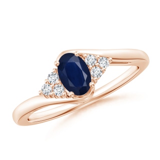 6x4mm A Oval Sapphire Bypass Ring with Trio Diamond Accents in Rose Gold