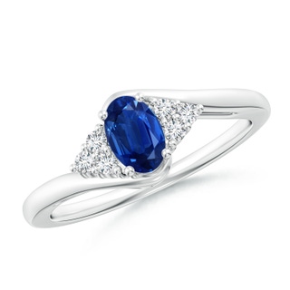6x4mm AAA Oval Sapphire Bypass Ring with Trio Diamond Accents in White Gold