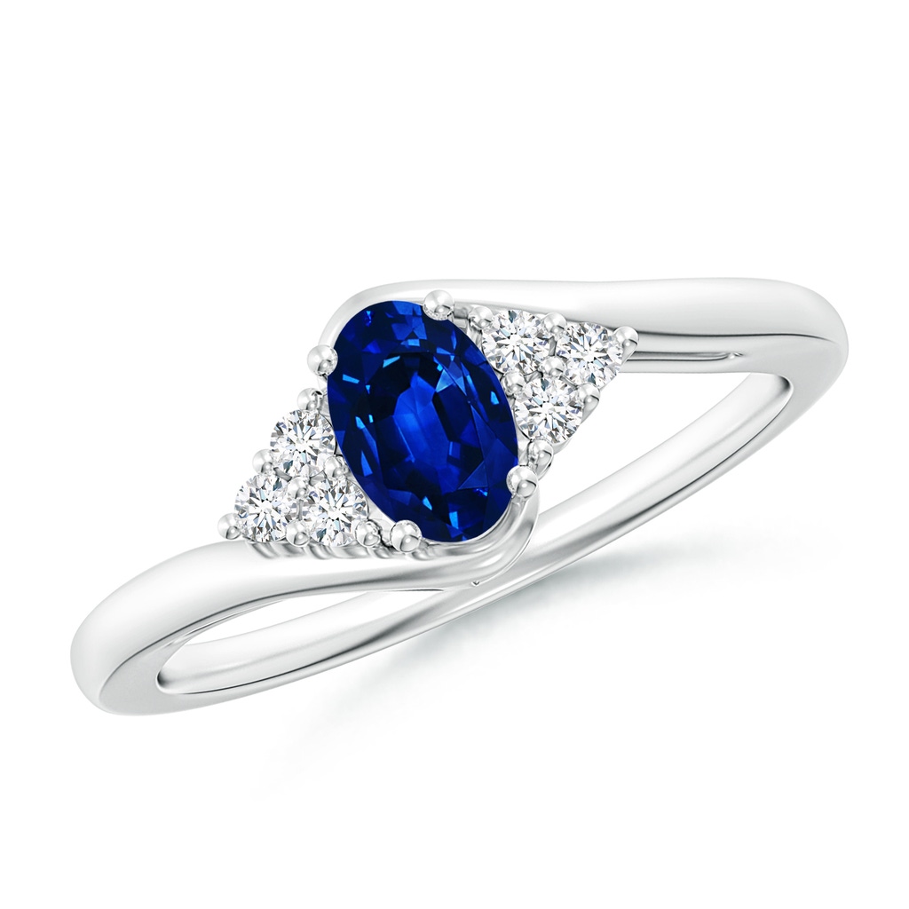 6x4mm AAAA Oval Sapphire Bypass Ring with Trio Diamond Accents in P950 Platinum