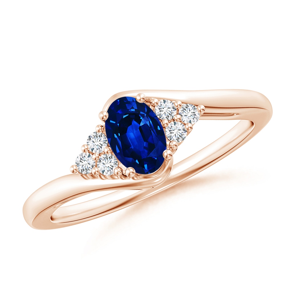 6x4mm AAAA Oval Sapphire Bypass Ring with Trio Diamond Accents in Rose Gold
