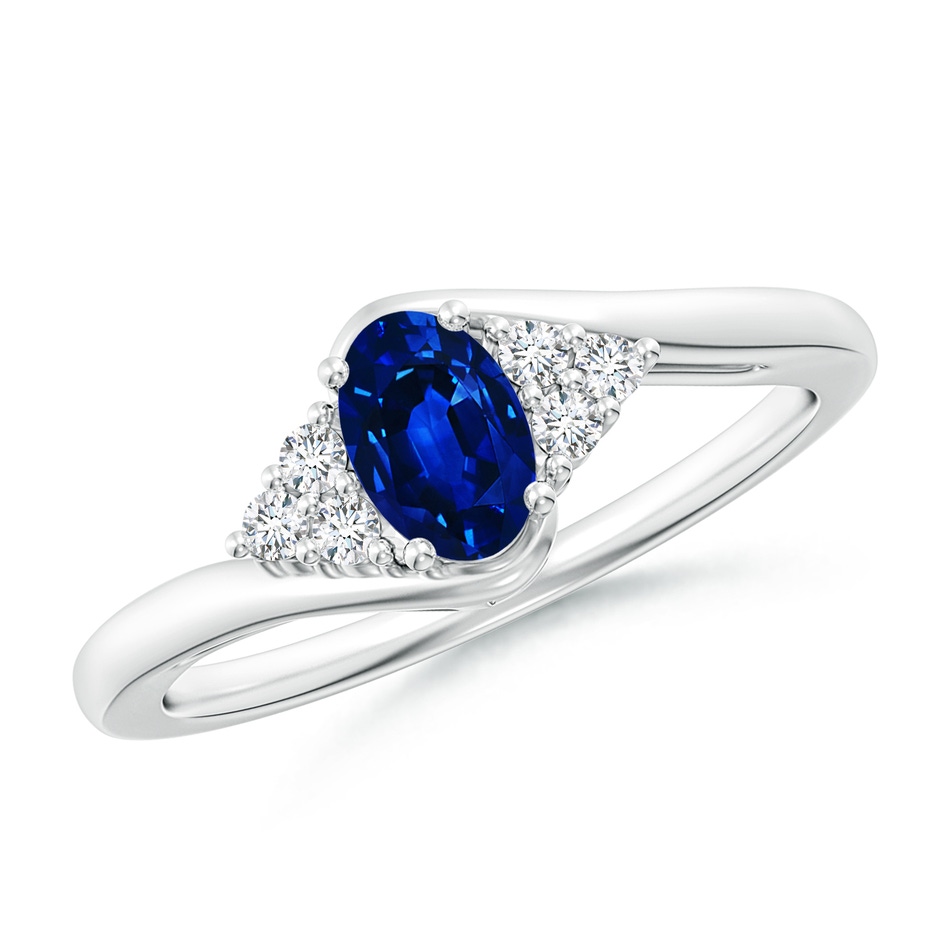 6x4mm AAAA Oval Sapphire Bypass Ring with Trio Diamond Accents in White Gold 