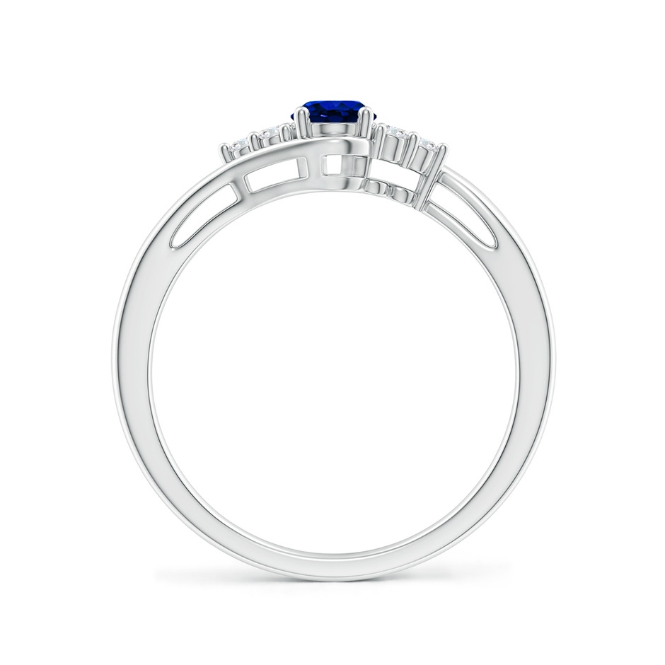6x4mm AAAA Oval Sapphire Bypass Ring with Trio Diamond Accents in White Gold side 1