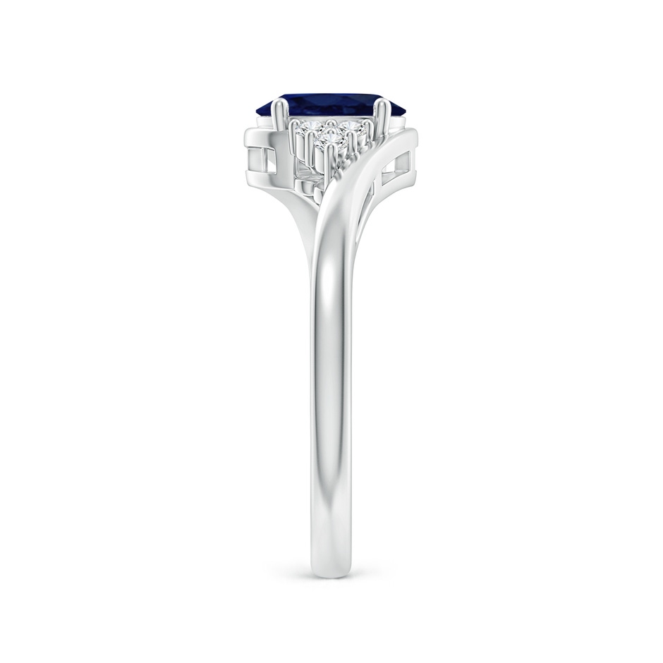 7x5mm A Oval Sapphire Bypass Ring with Trio Diamond Accents in White Gold side 2
