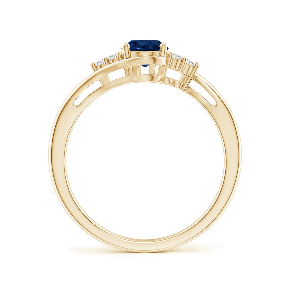 7x5mm AA Oval Sapphire Bypass Ring with Trio Diamond Accents in Yellow Gold side 1