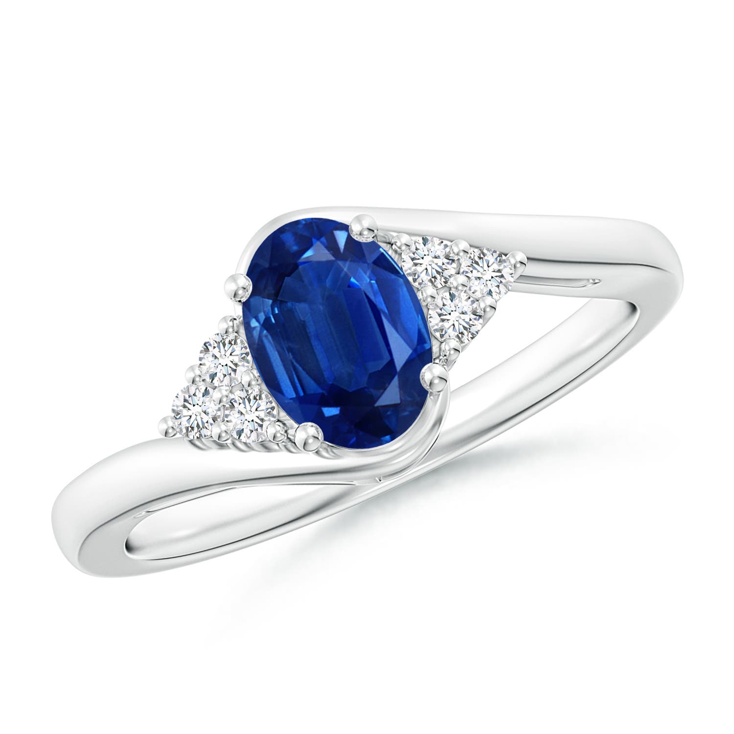 7x5mm AAA Oval Sapphire Bypass Ring with Trio Diamond Accents in P950 Platinum